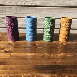 Set Of 4 TIKI Ceramic Tumblers Cups
